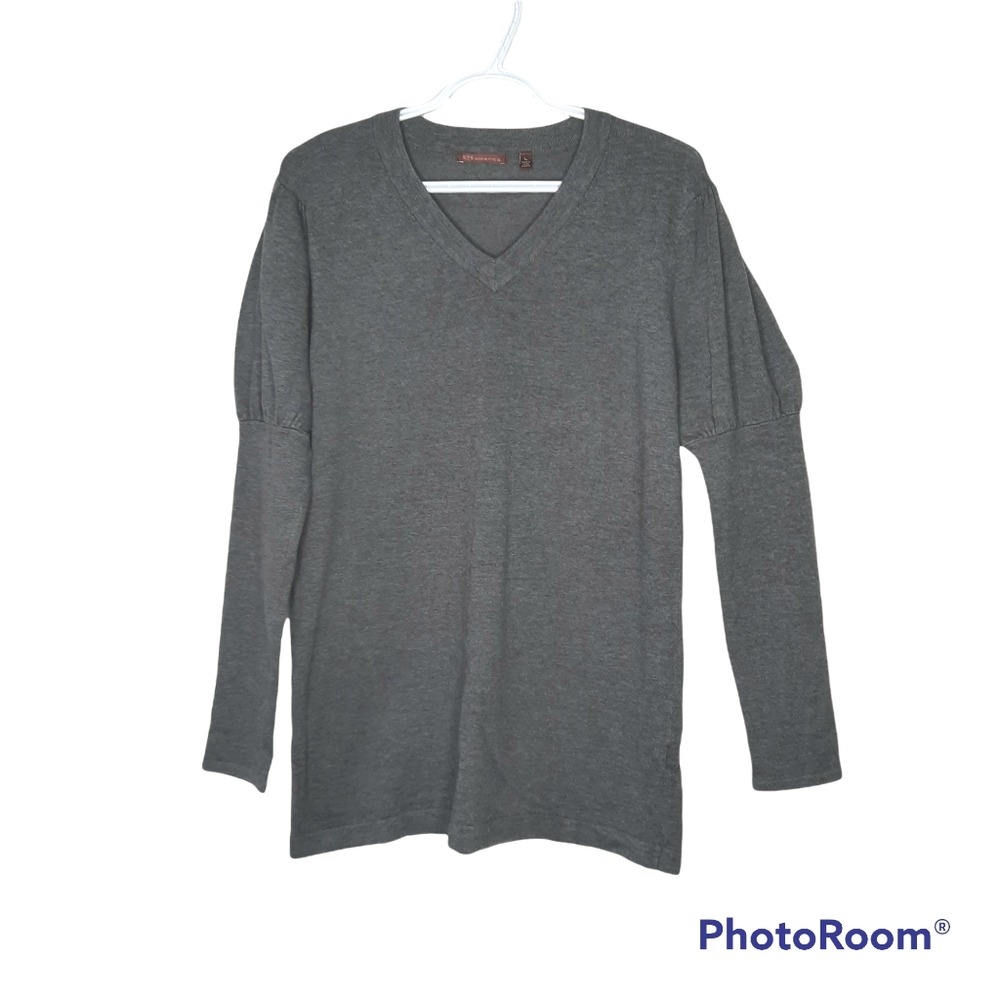 525 America Gray Sweater Long Puff Sleeve V-Neck Womens Size Large